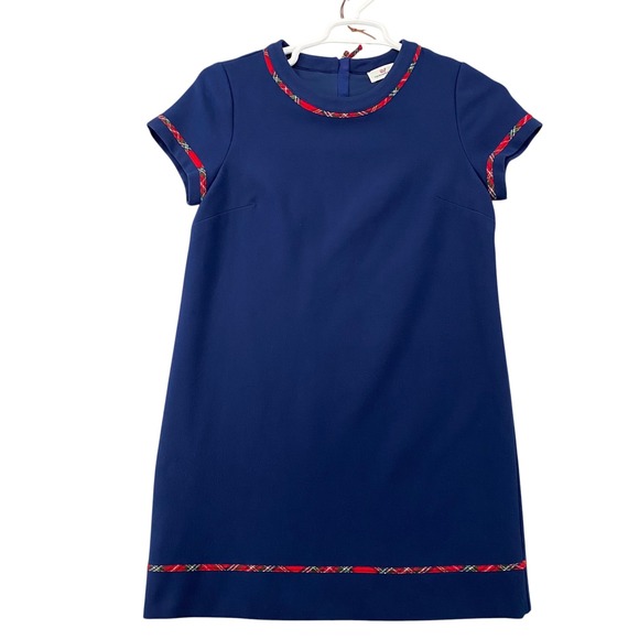 Vineyard Vines Dresses & Skirts - Vineyard Vines Navy Blue Plaid Trim Shift Dress Womens Sz 8 Short Sleeve Holiday